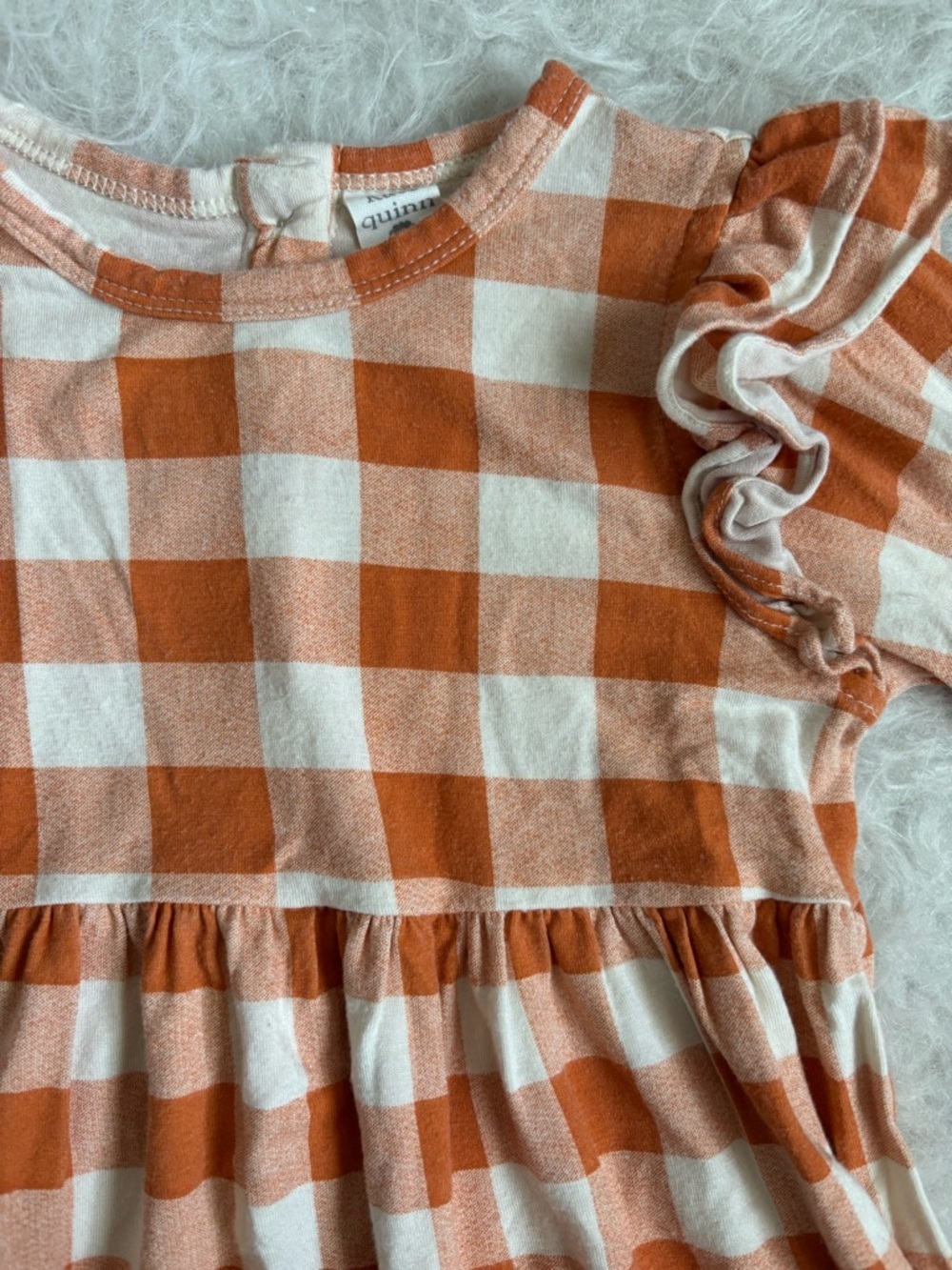 kate quinn Cottagecore Bamboo Orange and Cream Gingham Ruffle-Sleeve Dress - Picture 3 of 3